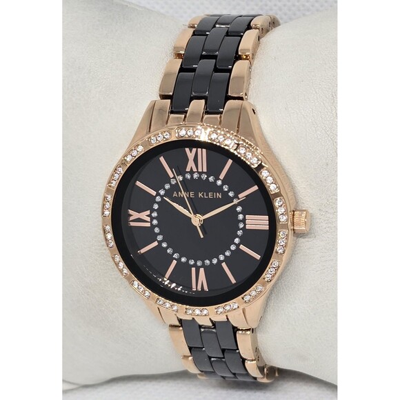 Womens Anne Klein Black Rose Gold Tone Crystal Dial Ceramic Watch AK/3548BKRG 13 main image 9